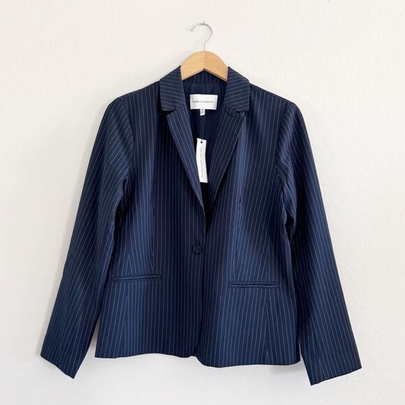 NWT Cupcakes & Cashmere Night Sky Dark Blue Navy Pinstripe Pocket Blazer Size M - Picture 2 of 9